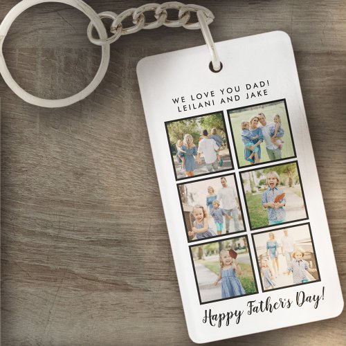 Fathers Day Photo Collage White Keychain