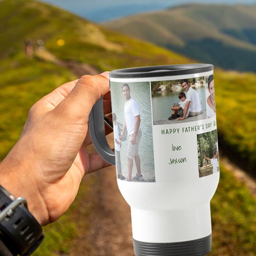 Fathers Day Photo Collage with 5 Photos and Name Travel Mug