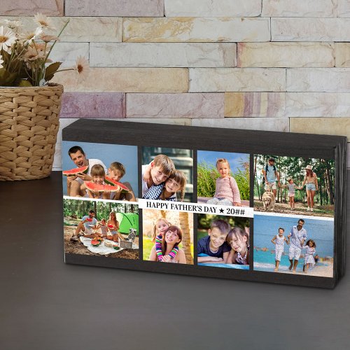  Fathers Day Photo Collage with 8 Photos and Year Wooden Box Sign