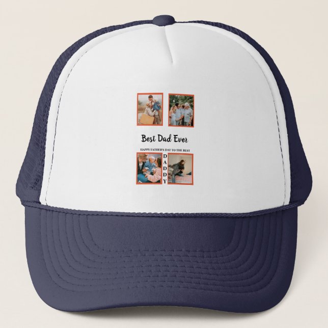 Father's day photo display collage for dad trucker hat (Front)