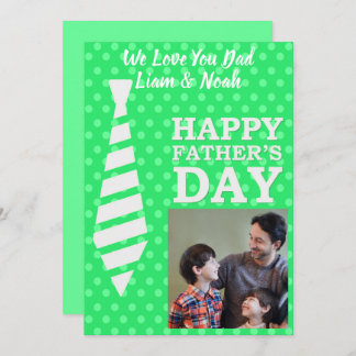Fathers Day Photo Necktie Light Green Dots Card