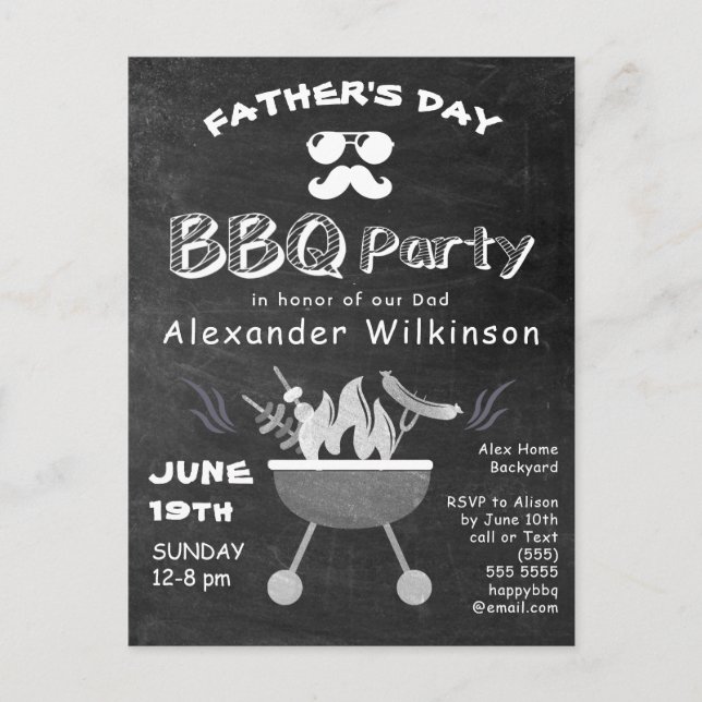 Father's Day Photo Rustic Chalkboard BBQ Invite (Front)