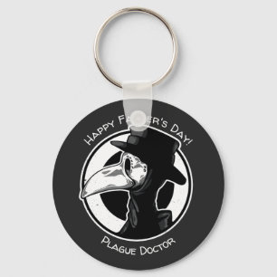 Father's Day Plague Doctor Bird Mask B/W Steampunk Keychain