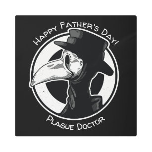 Father's Day Plague Doctor Bird Mask B/W Steampunk Metal Print
