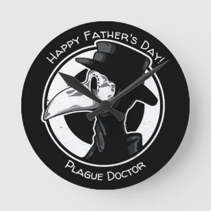 Father's Day Plague Doctor Bird Mask B/W Steampunk Round Clock