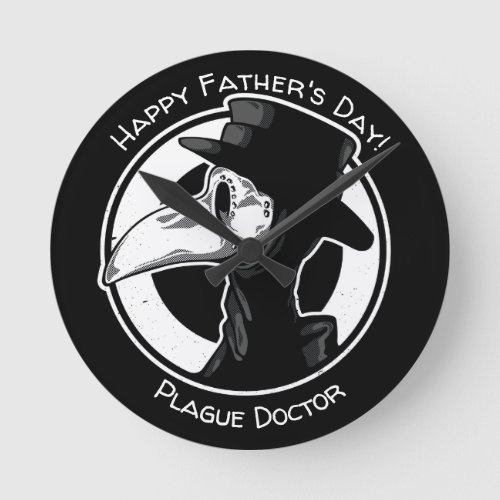 Fathers Day Plague Doctor Bird Mask BW Steampunk Round Clock