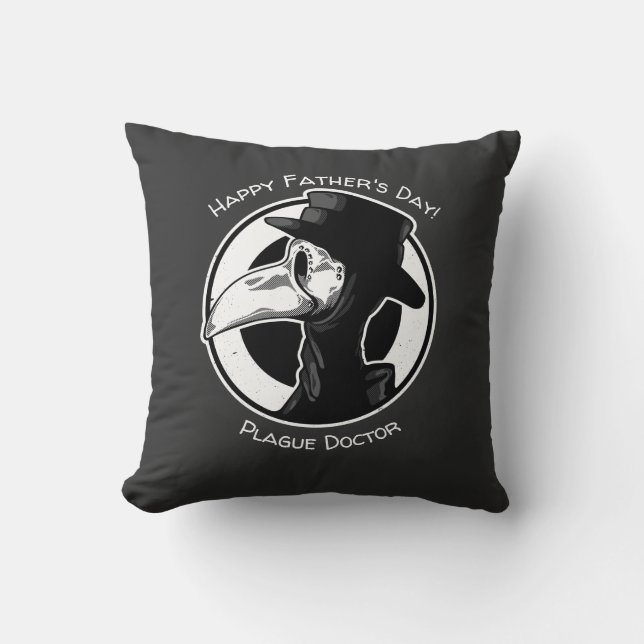 Father's Day Plague Doctor Bird Mask B/W Steampunk Throw Pillow (Front)