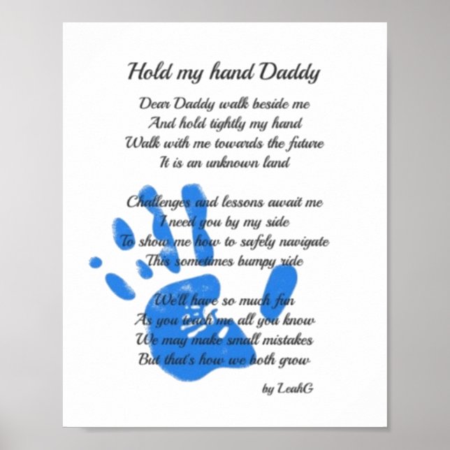 Fathers Day Poem - Hold My Hand Handprint Dad Gift Poster (Front)