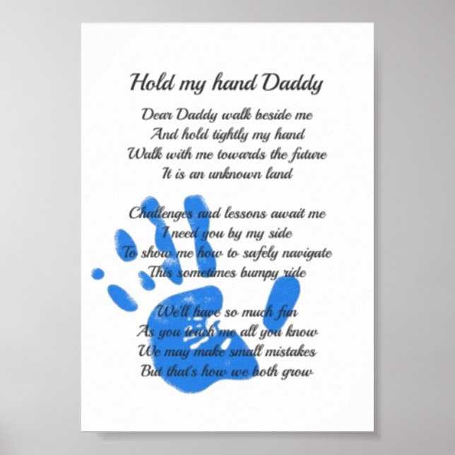 Fathers Day Poem - Hold My Hand Handprint Dad Gift Poster (Front)