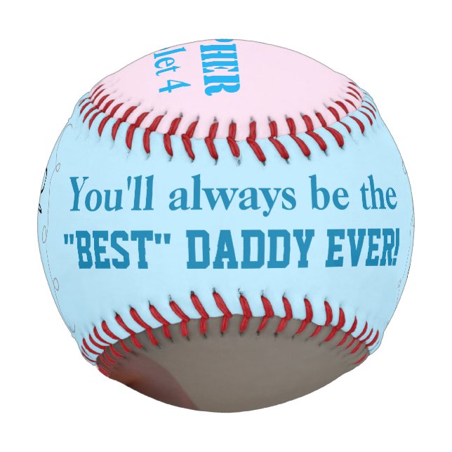 Father's Day Quadruplet Blue Pink Photo Baseball (Front)