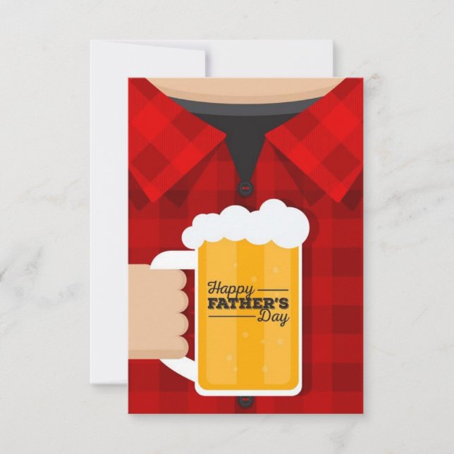 Fathers Day Red Checkered Shirt with Beer Card (Front)