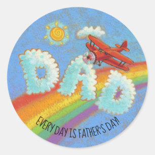Father's Day Red Plane Skywriter Dad Classic Round Sticker