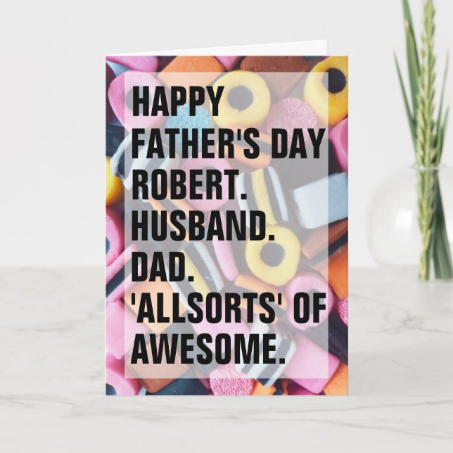 Father's Day Retro Allsorts Candy Custom Text Card (Front)