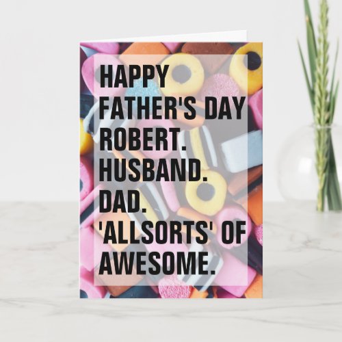 Fathers Day Retro Allsorts Candy Custom Text Card