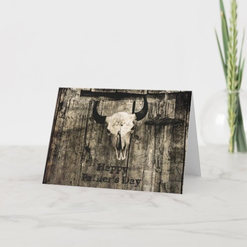 Fathers Day Rustic Western Bull Skull Vintage Card
