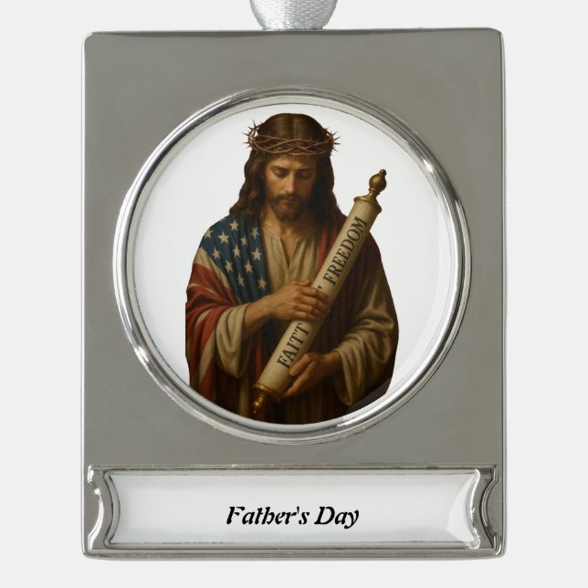 Father's Day Silver Plated Banner Ornament (Front)