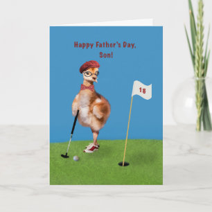 Father's Day, Son, Humorous Bird Playing Golf Card