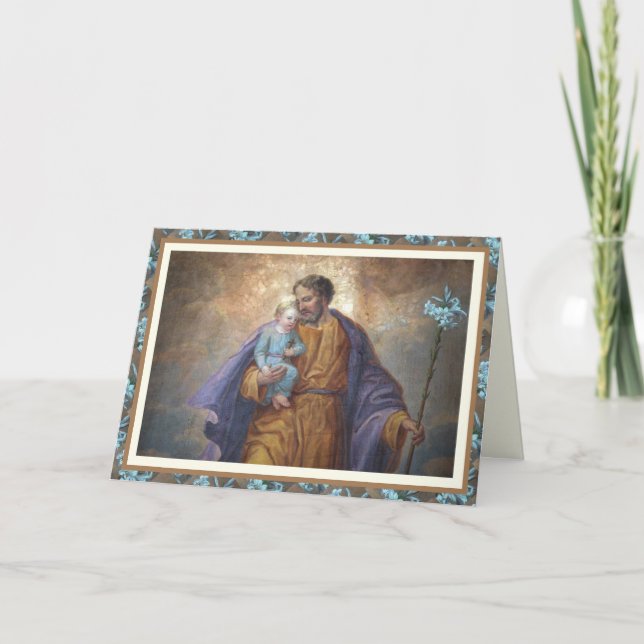 Father's Day St. Joseph Baby Jesus Cross Lily Card (Front)