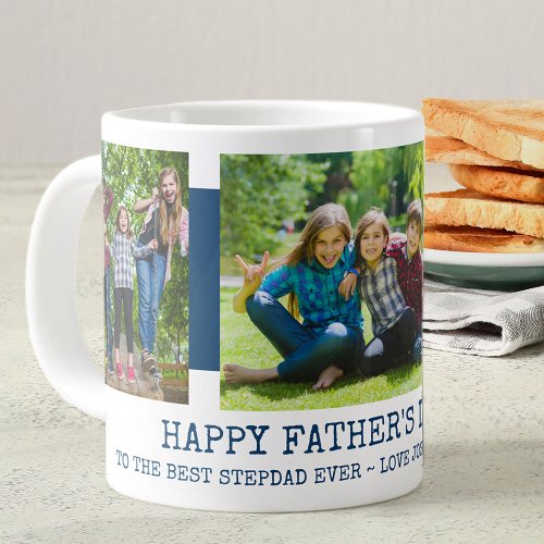 Fathers Day Stepdad 3 Photo Blue Giant Coffee Mug