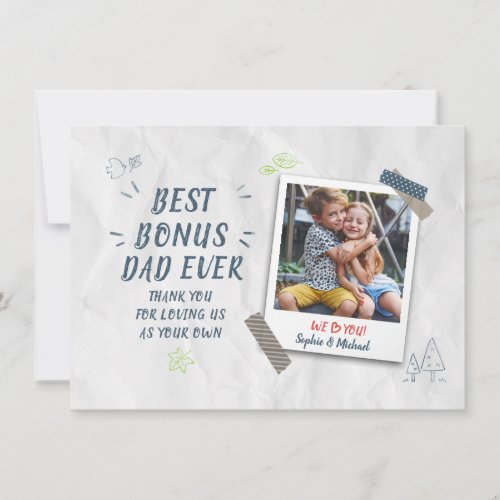 Fathers Day Stepdad Best Bonus Dad Custom Photo Note Card