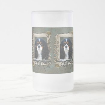 Fathers Day - Stone Paws - Cavalier - Tri Color Frosted Glass Beer Mug by FrankzPawPrintz at Zazzle