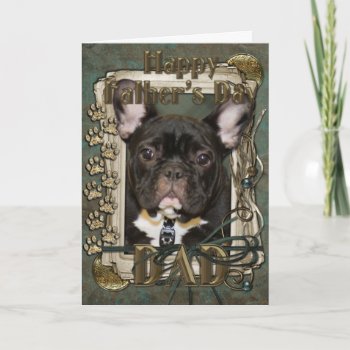 Fathers Day - Stone Paws - French Bulldog - Teal Card by FrankzPawPrintz at Zazzle