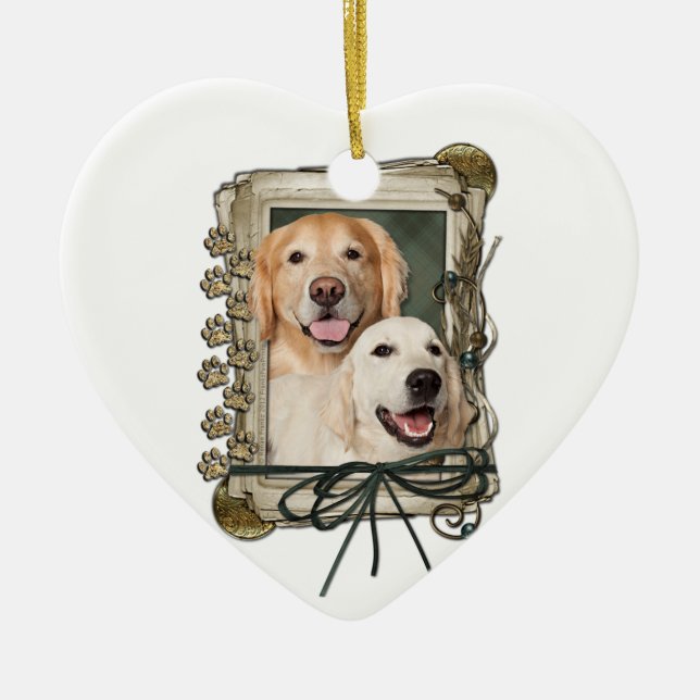 Fathers Day - Stone Paws - Goldens Corona and Tebo Ceramic Ornament (Front)