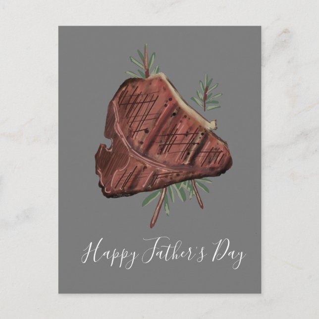 Father's Day T Bone Steak Rosemary Sprigs Postcard (Front)