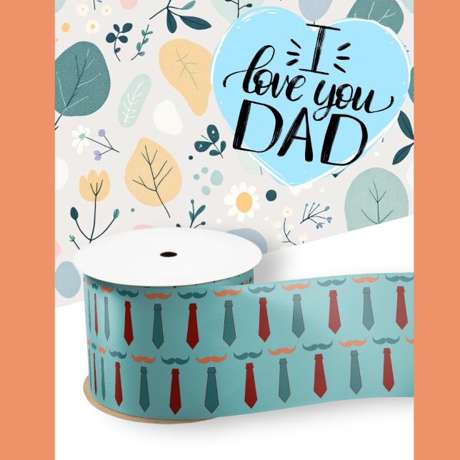 Father's Day Teal and Orange Mustache Dad Satin Ribbon (Father's Day Teal and Orange Mustache Dad Satin Ribbon)