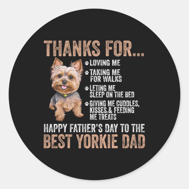 Fathers Day To The Best Yorkie Dad Yorkshire Terri Classic Round Sticker (Front)