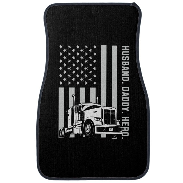 Father's Day | Trucker Dad American Flag Car Floor Mat (Front)