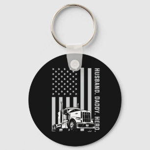 Father's Day Trucker Dad American Flag Keychain