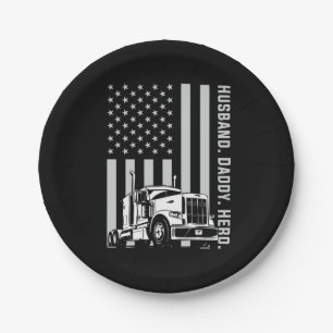 Father's Day Trucker Dad American Flag Paper Plates