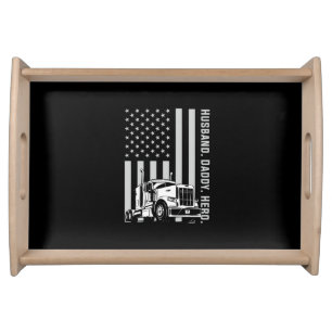 Father's Day Trucker Dad American Flag Serving Tray