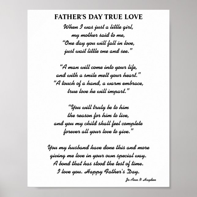 FATHER'S DAY TRUE TRUE LOVE poem Poster (Front)