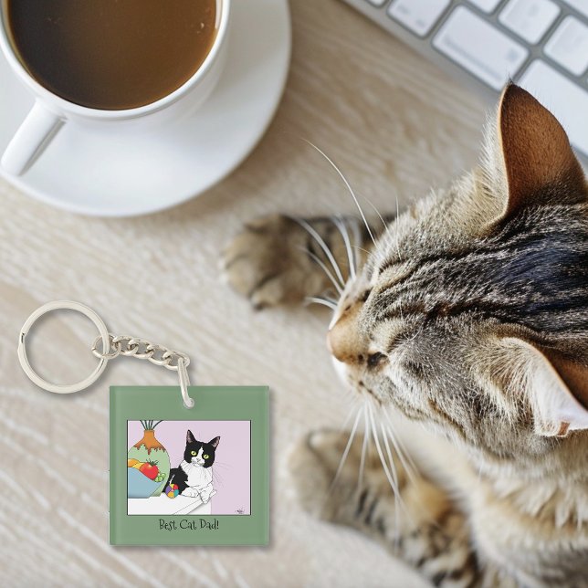 Father's Day Tuxedo Cat Keychain (Creator Uploaded)