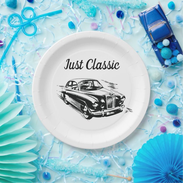 Father's Day Typography Design Just Classic Car Paper Plates (Party)