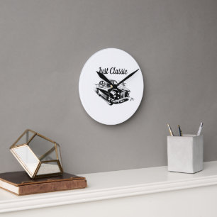 Father's Day Typography Design Just Classic Car Round Clock