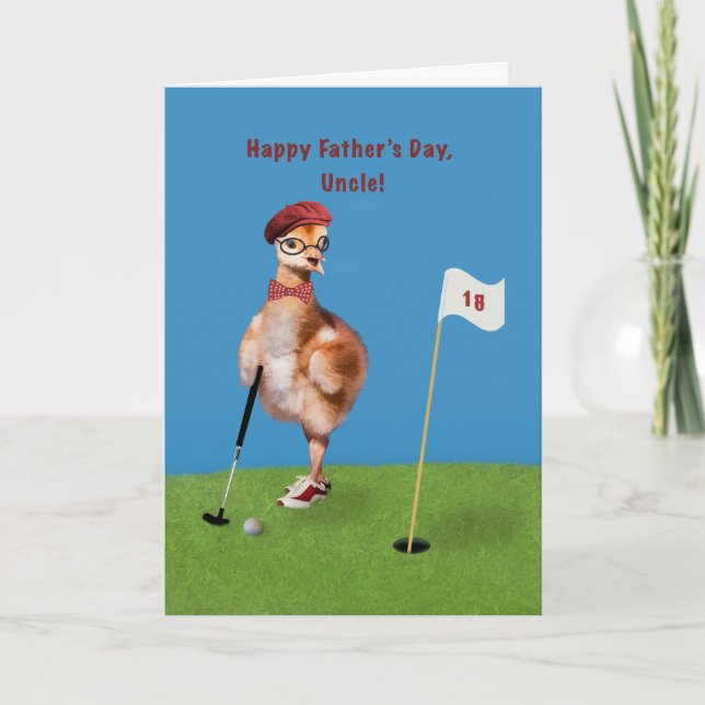 Father's Day, Uncle, Humorous Bird Playing Golf Card (Front)