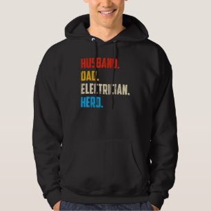 Fathers Day Vintage Husband Dad Electrician Hero Hoodie
