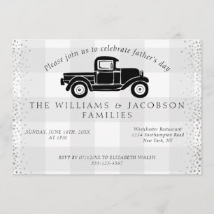 Father's Day Vintage Truck Gray Buffalo Check Invitation