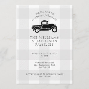 Father's Day Vintage Truck Gray Buffalo Plaid Invitation