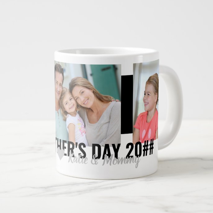 Fathers Day We Love You 3 Photo Bold Black Giant Coffee Mug