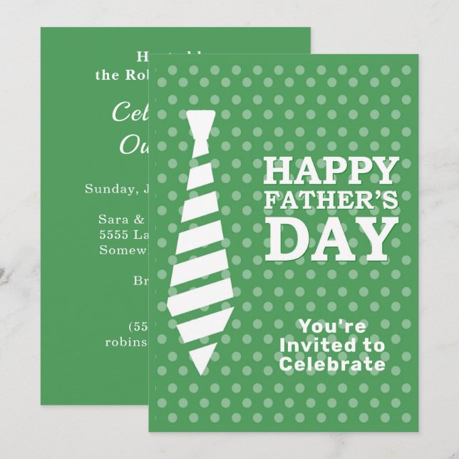 Fathers Day White Tie Green Dots Dinner BBQ Party Invitation (Front/Back)