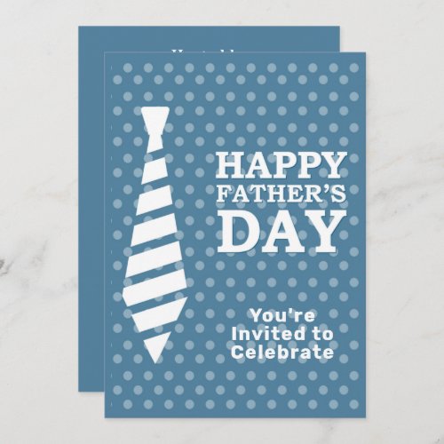 Fathers Day White Tie Light Blue Dots Dinner Party Invitation