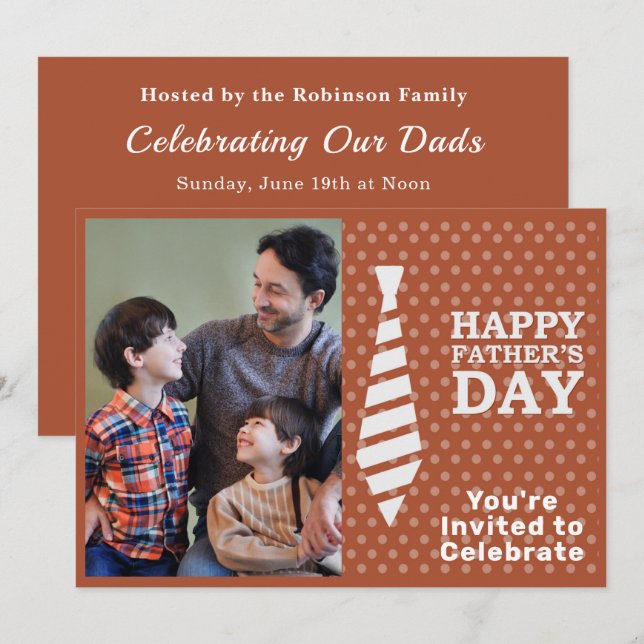 Fathers Day White Tie Light Brown Dots Photo Party Invitation (Front/Back)