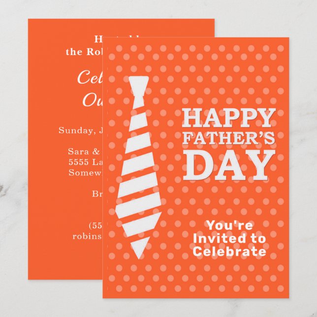Fathers Day White Tie Orange Dots Dinner Party Invitation (Front/Back)