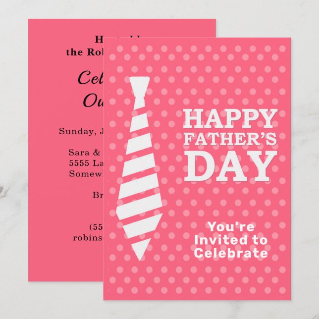 Fathers Day White Tie Pink Dots Dinner BBQ Party Invitation (Front/Back)