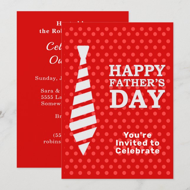 Fathers Day White Tie Red Dots Dinner BBQ Party Invitation (Front/Back)
