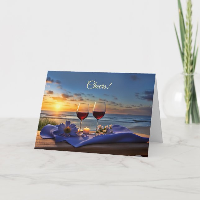 Fathers Day Wine at the Beach Cheers  Holiday Card (Front)